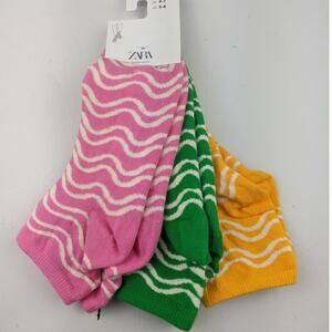 Zara 3 Pack Pink Green Yellow Ankle Socks 5-8 Shoe Size